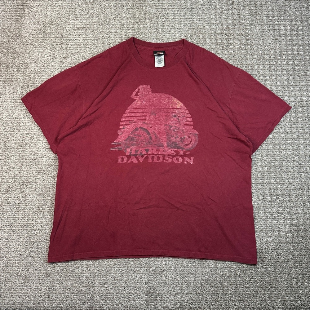 Harley Davidson Mens 2XL T-Shirt Burgundy Red Motorcycle Sunset Graphic Tee - Picture 3 of 8